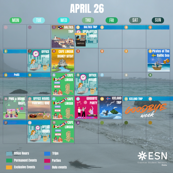 ESN Oulu event calendar April 2026