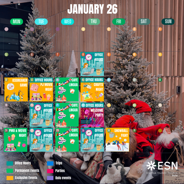 ESN Oulu Events Calendar for January 2026